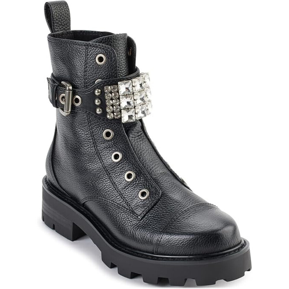 Karl Lagerfeld Paris Maeva Boots Womens US 9.5 Black Leather Ankle Strap LION575